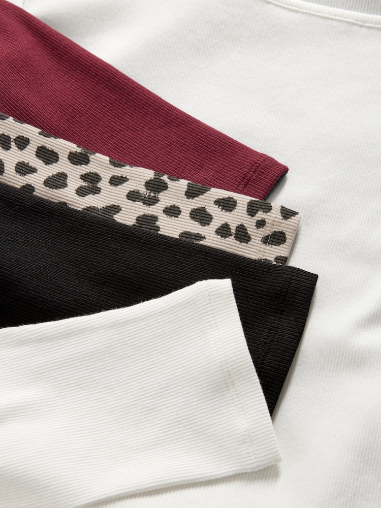 The Set Black/Cream/Berry Red/Leopard Print 4 Pack Rib Square Neck Long Sleeve T-Shirts - Image 15 of 15