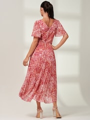 Jolie Moi Pink Floral Olenna Angel Sleeve Pleated Chiffon Maxi Dress - Image 2 of 6
