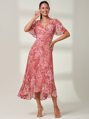 Jolie Moi Pink Floral Olenna Angel Sleeve Pleated Chiffon Maxi Dress - Image 6 of 6