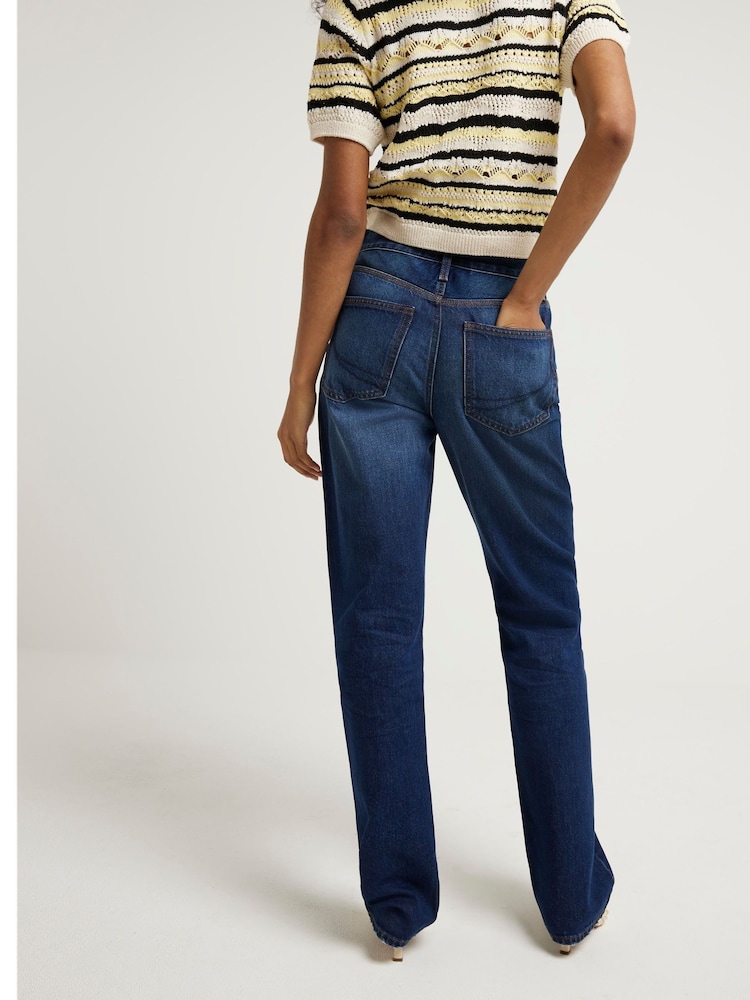 River Island Blue High Rise Slim Straight Jeans - Image 2 of 4 River Island Blue High Rise Slim Straight Jeans - Image 2 of 4