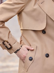Sosandar Natural Belted Longline Trench Coat With Hood - Image 4 of 5