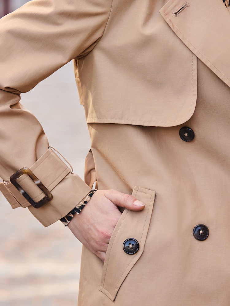 Sosandar Natural Belted Longline Trench Coat With Hood - Image 4 of 4
