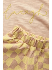 Yellow Checkerboard Short Sleeve T-Shirt And Wide Leg 100% Cotton Trousers (3mths-7yrs) - Image 3 of 8