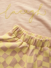 Yellow Checkerboard Short Sleeve T-Shirt And Wide Leg 100% Cotton Trousers (3mths-7yrs) - Image 5 of 8