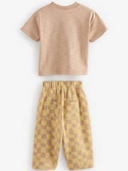 Yellow Checkerboard Short Sleeve T-Shirt And Wide Leg 100% Cotton Trousers (3mths-7yrs) - Image 6 of 8