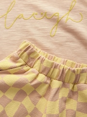 Yellow Checkerboard Short Sleeve T-Shirt And Wide Leg 100% Cotton Trousers (3mths-7yrs) - Image 7 of 8
