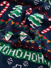 Navy Fairisle Pattern Christmas 100% Cotton T-Shirt - Image 6 of 8