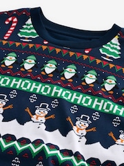 Navy Fairisle Pattern Christmas 100% Cotton T-Shirt - Image 7 of 8