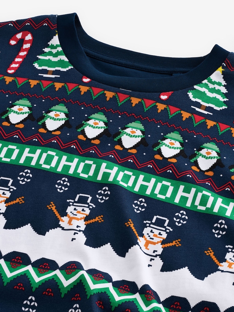 Navy Fairisle Pattern Christmas 100% Cotton T-Shirt - Image 7 of 7