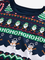 Navy Fairisle Pattern Christmas 100% Cotton T-Shirt - Image 8 of 8
