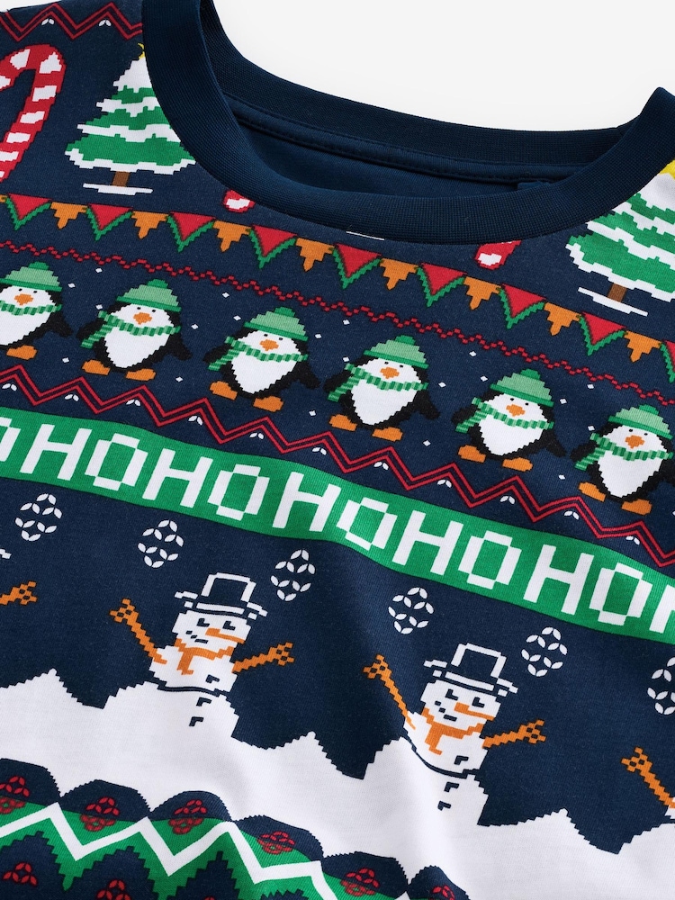 Navy Fairisle Pattern Christmas 100% Cotton T-Shirt - Image 8 of 8