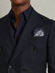 Reiss Navy/Chocolate Salerno Silk Medallion Print Pocket Square - Image 2 of 5