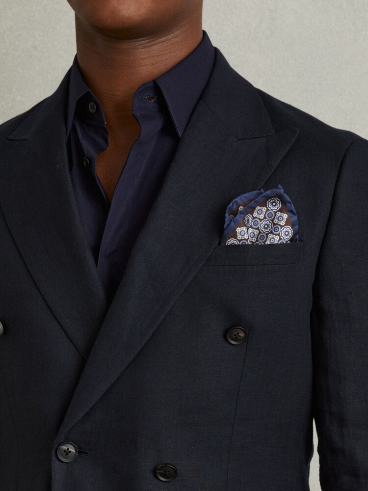 Reiss Navy/Chocolate Salerno Silk Medallion Print Pocket Square - Image 2 of 5