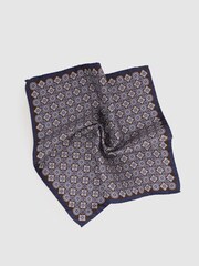 Reiss Navy/Chocolate Salerno Silk Medallion Print Pocket Square - Image 3 of 5