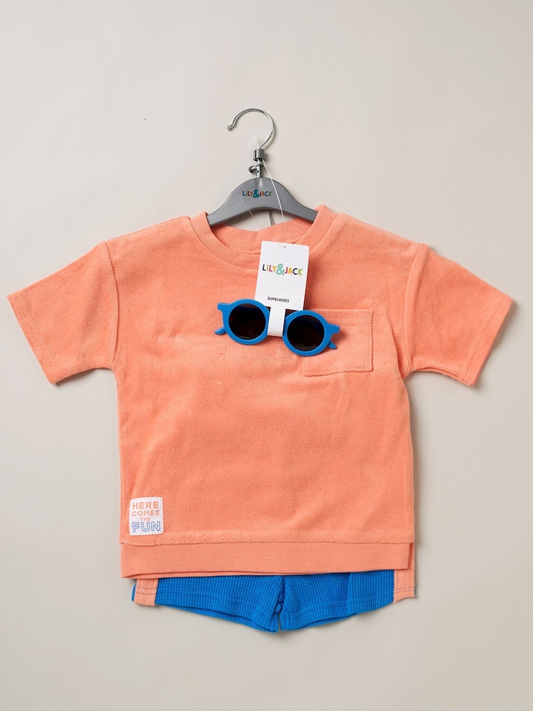 Orange - Lily & Jack 3-teiliges Outfit-Set aus 100 % Baumwolle mit Oberteil, Shorts und Sonnenbrille - Bild 2 von 5