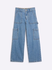 River Island Blue Girls Mid Wash Carpenter 100% Cotton Straight Jeans - Image 2 of 4