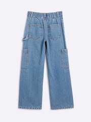 River Island Blue Girls Mid Wash Carpenter 100% Cotton Straight Jeans - Image 3 of 4