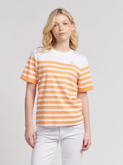 U.S. Polo Assn. Orange Womens Regular Fit Stripe 100% Cotton T-Shirt - Image 1 of 8