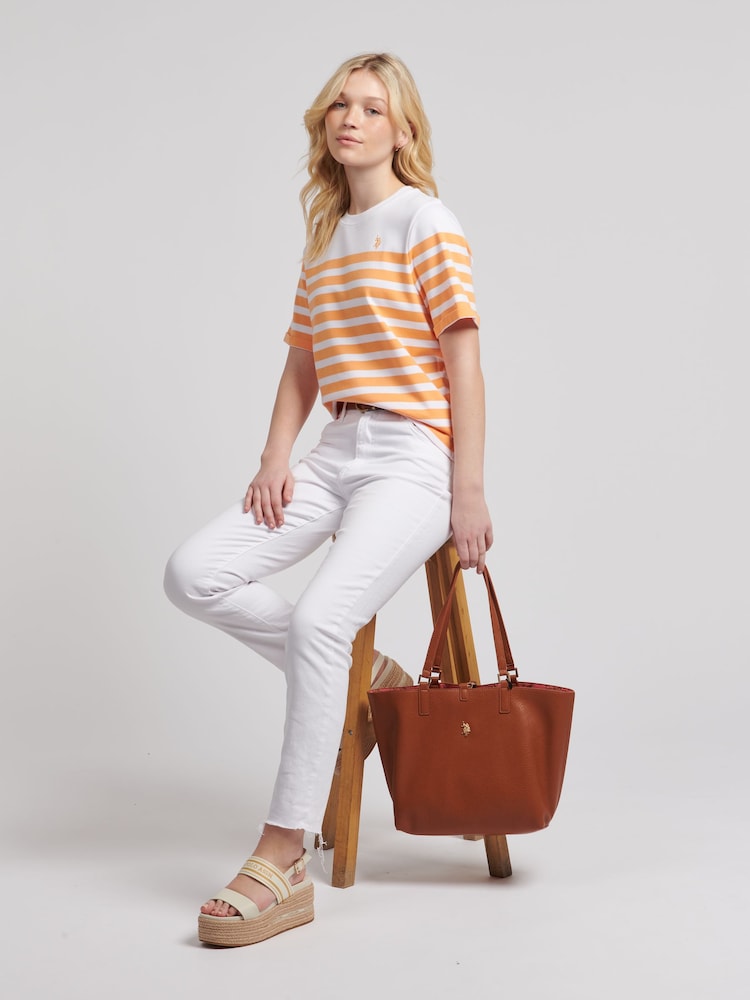 U.S. Polo Assn. Orange Womens Regular Fit Stripe 100% Cotton T-Shirt - Image 3 of 8