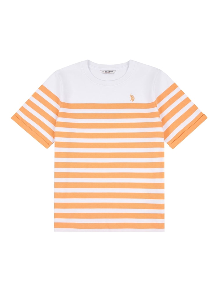 U.S. Polo Assn. Orange Womens Regular Fit Stripe 100% Cotton T-Shirt - Image 6 of 8