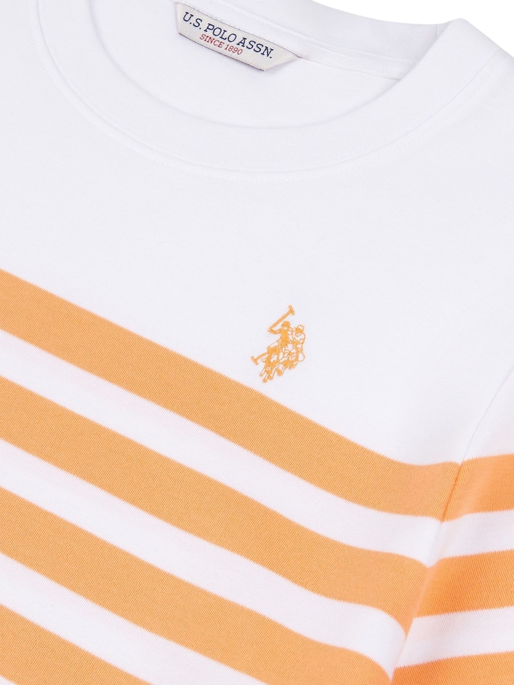 U.S. Polo Assn. Orange Womens Regular Fit Stripe 100% Cotton T-Shirt - Image 8 of 8