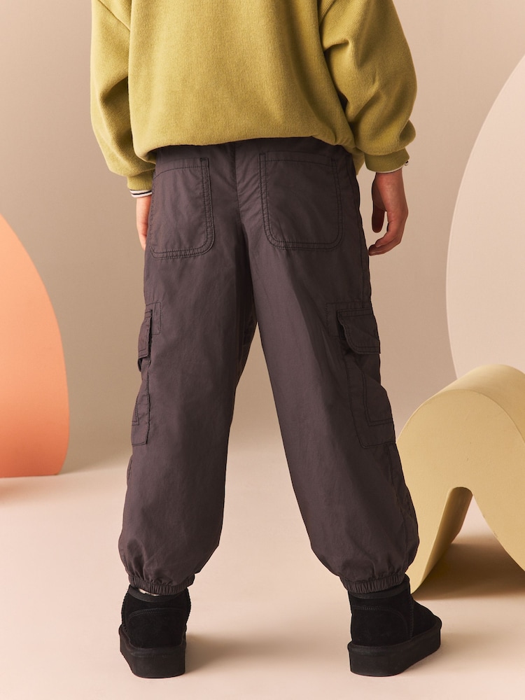 Buy Charcoal Grey Lined 100% Cotton Parachute Cargo Trousers (3