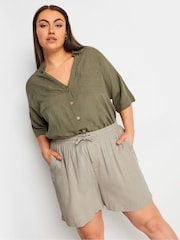 Yours Curve Natural Y Natural Brown Linen Shorts - Image 1 of 5