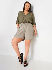 Yours Curve Natural Y Natural Brown Linen Shorts - Image 2 of 5