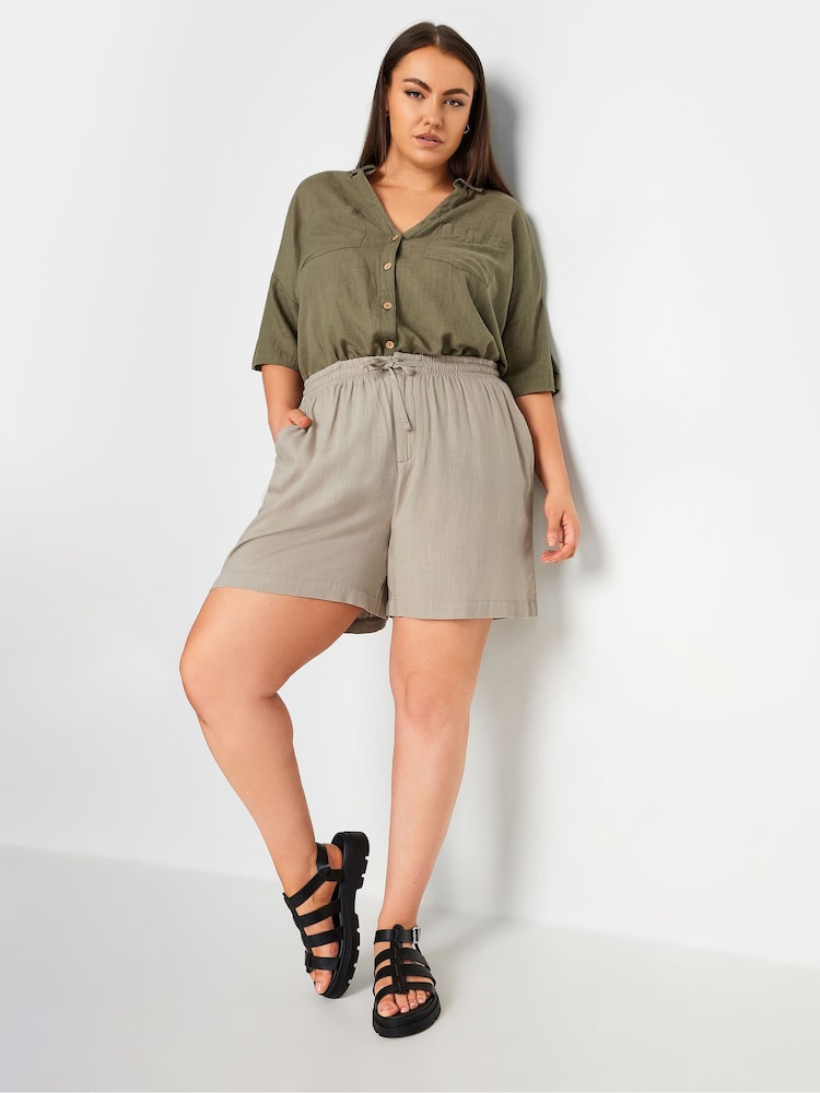 Yours Curve Natural Y Natural Brown Linen Shorts - Image 2 of 5