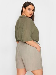 Yours Curve Natural Y Natural Brown Linen Shorts - Image 3 of 5