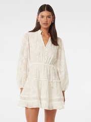 Forever New White Ivana Trim Detail Mini Dress With A Touch of Linen - Image 1 of 5