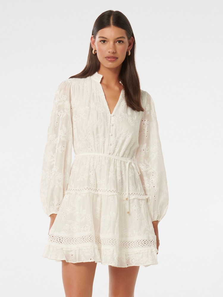 Forever New White Ivana Trim Detail Mini Dress With A Touch of Linen - Image 1 of 5