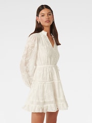 Forever New White Ivana Trim Detail Mini Dress With A Touch of Linen - Image 3 of 5