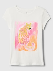 Gap White Leopard Crew Neck Short Sleeve T-Shirt (4-13yrs) - Image 1 of 2