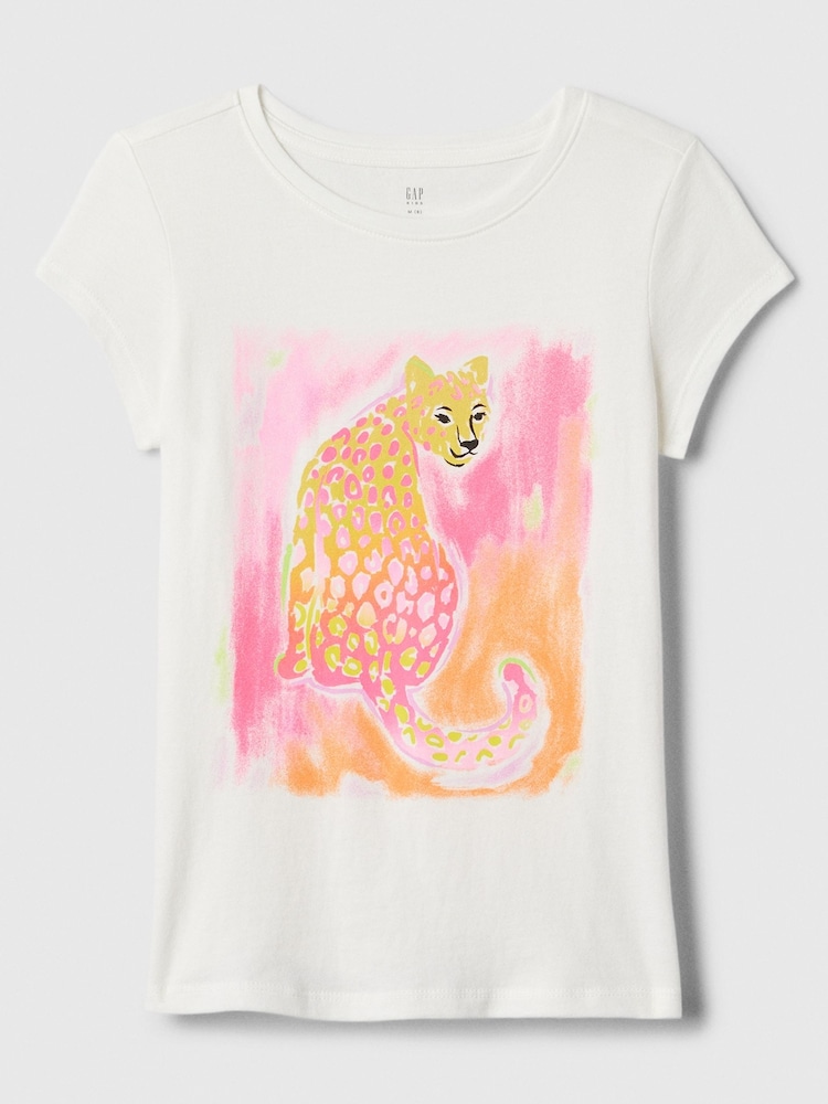 Gap White Leopard Crew Neck Short Sleeve T-Shirt (4-13yrs) - Image 1 of 2