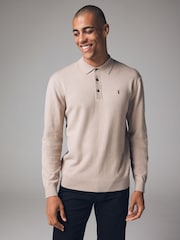 Neutrales Hirschmotiv-Logo - Langärmeliges Polo-Shirt aus Feinstrick - Bild 1 von 6