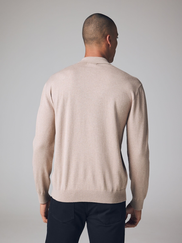 Neutrales Hirschmotiv-Logo - Langärmeliges Polo-Shirt aus Feinstrick - Bild 2 von 6