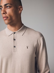 Neutrales Hirschmotiv-Logo - Langärmeliges Polo-Shirt aus Feinstrick - Bild 3 von 6