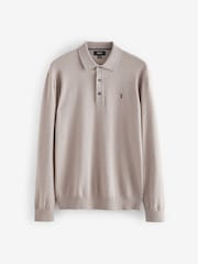 Neutrales Hirschmotiv-Logo - Langärmeliges Polo-Shirt aus Feinstrick - Bild 4 von 6
