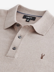 Neutrales Hirschmotiv-Logo - Langärmeliges Polo-Shirt aus Feinstrick - Bild 5 von 6