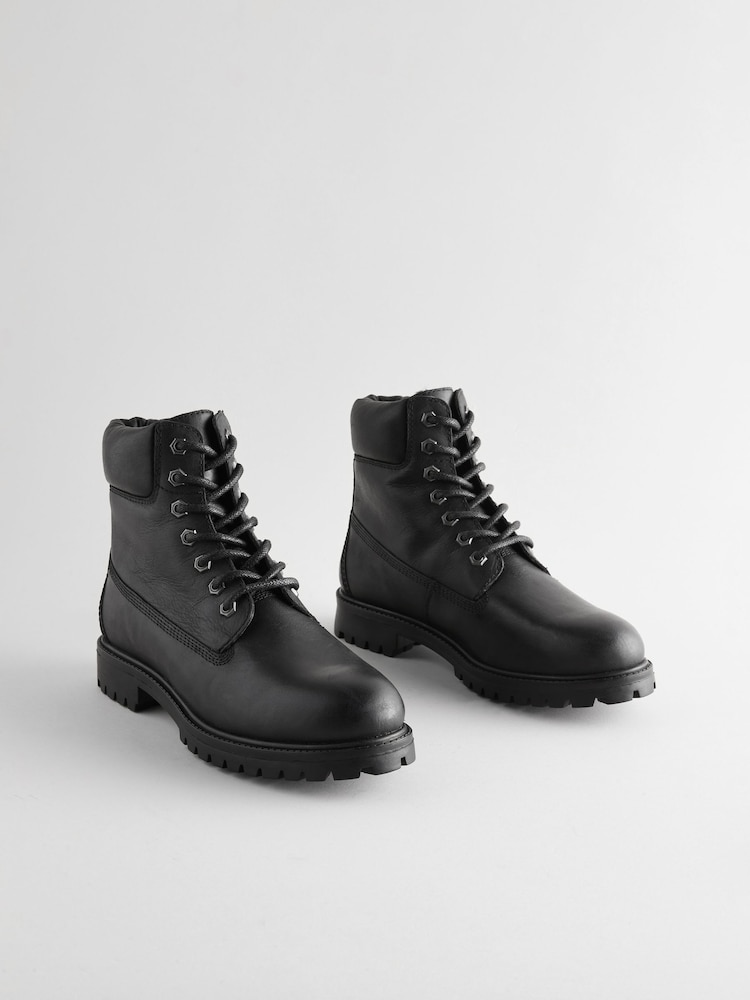 Black Leather Lace-Up Boots - Image 1 of 6