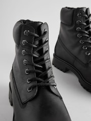 Black Leather Lace-Up Boots - Image 4 of 6