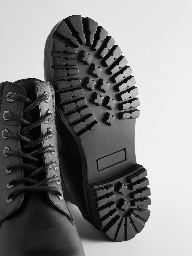 Black Leather Lace-Up Boots - Image 6 of 6