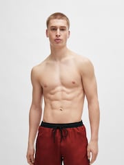 BOSS Brown Contrast-logo Swim Shorts In Recycled Material - Image 1 of 4