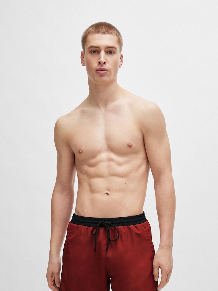 BOSS Brown Contrast-logo Swim Shorts In Recycled Material - Image 1 of 4