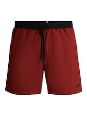BOSS Brown Contrast-logo Swim Shorts In Recycled Material - Image 4 of 4