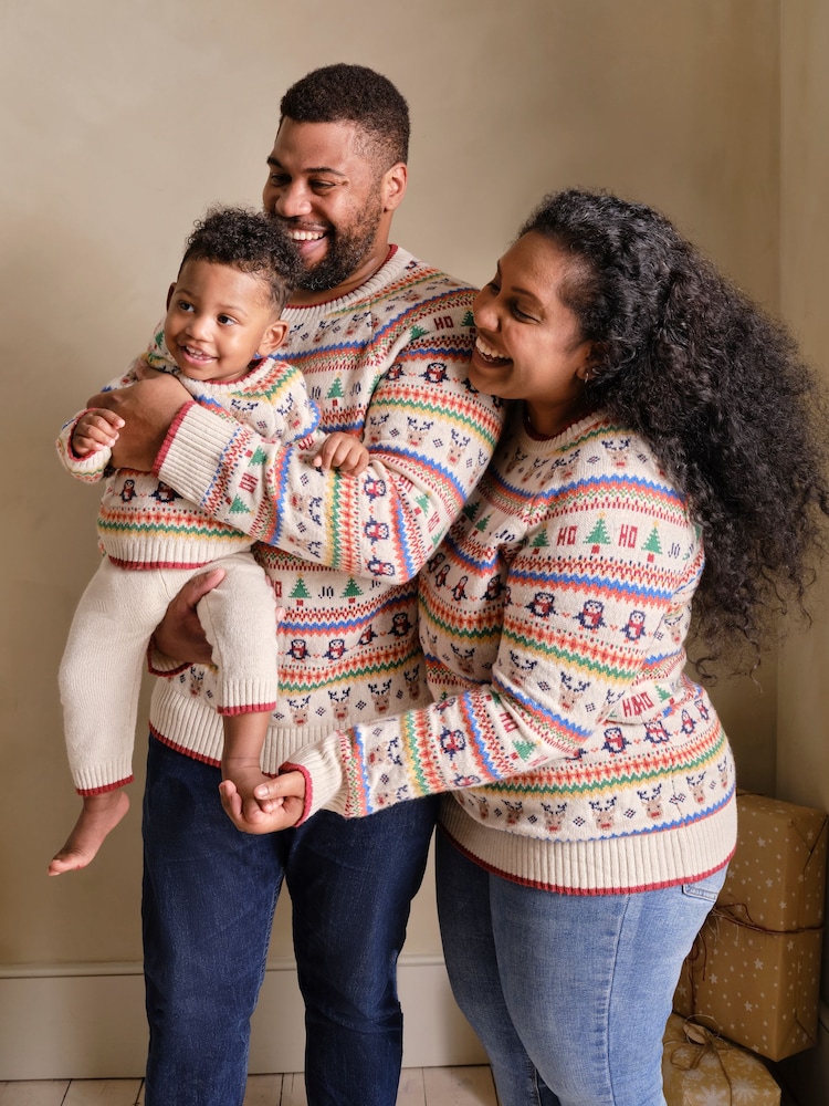 JoJo Maman Bébé Ecru Knitted Christmas Festive Friends Fair Isle Jumper - Image 11 of 11 JoJo Maman Bébé Ecru Knitted Christmas Festive Friends Fair Isle Jumper - Image 11 of 11