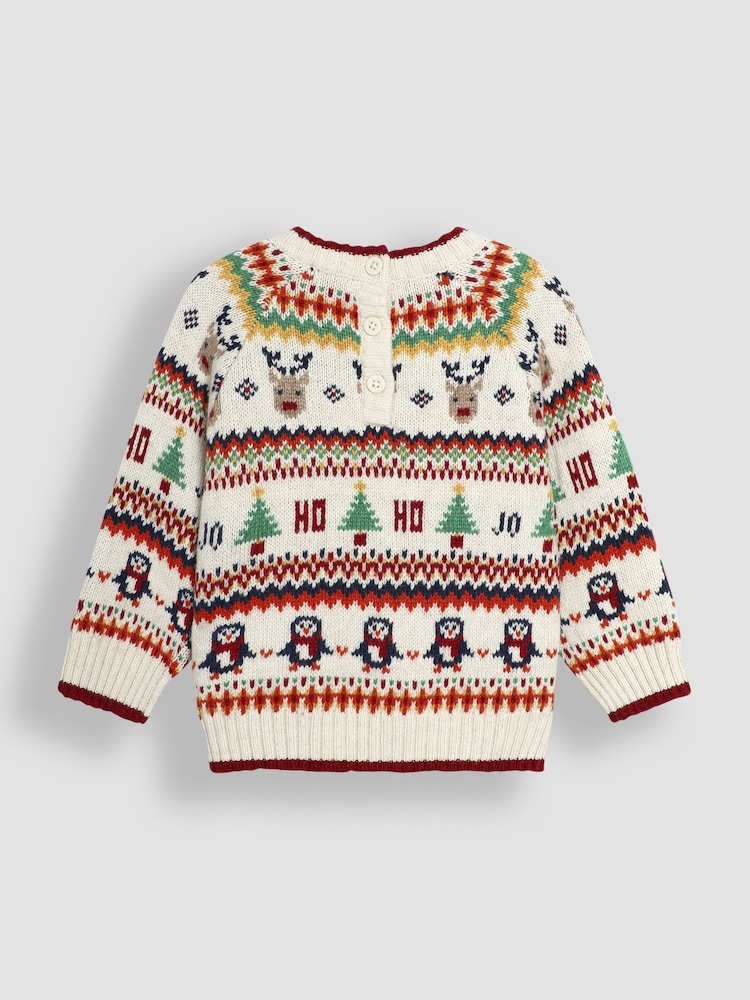 JoJo Maman Bébé Ecru Knitted Christmas Festive Friends Fair Isle Jumper - Image 2 of 11 JoJo Maman Bébé Ecru Knitted Christmas Festive Friends Fair Isle Jumper - Image 2 of 11