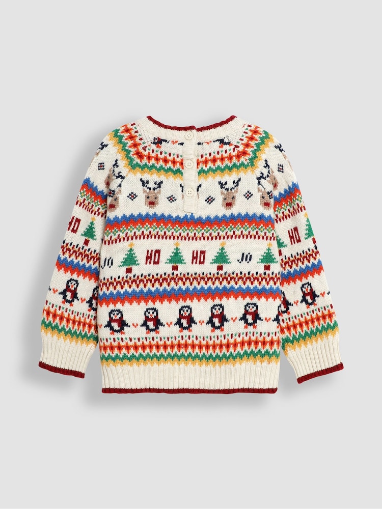 JoJo Maman Bébé Ecru Knitted Christmas Festive Friends Fair Isle Jumper - Image 5 of 11