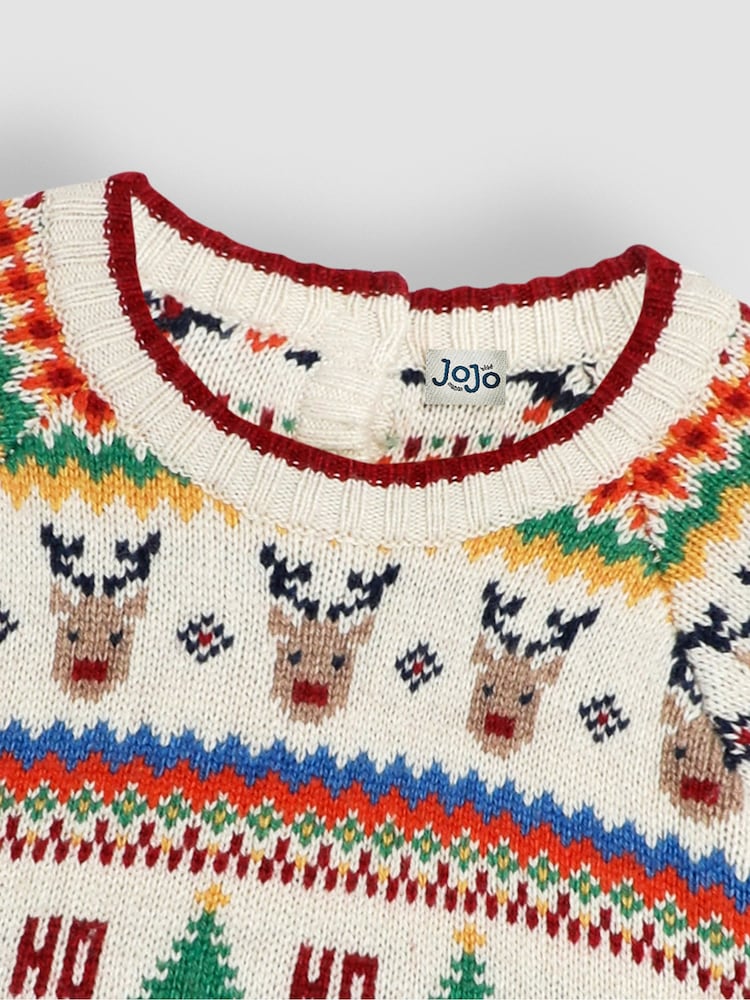JoJo Maman Bébé Ecru Knitted Christmas Festive Friends Fair Isle Jumper - Image 6 of 11